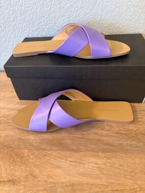 Saks Fifth avenue Lavender Cross-Band Slide Sandals